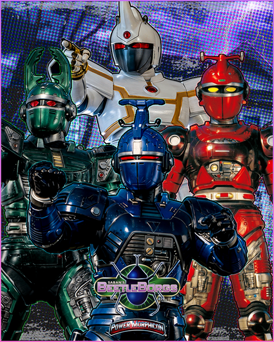Wesley Barker, Shannon Chandler, Herbie Baez & Warren Berkow Quadruple-Signed Beetleborgs Print